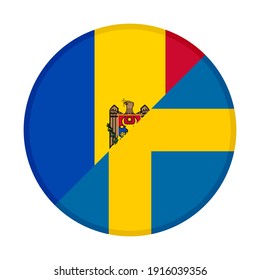 round icon with moldova and sweden flags, isolated on white background
