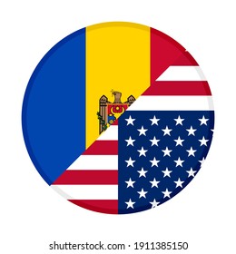 round icon with moldova and united states flags isolated on white background