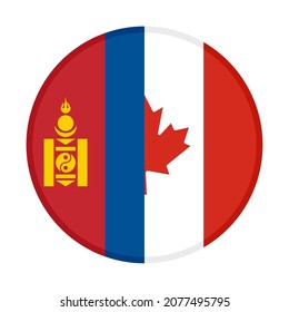 round icon with mongolia and canada flags isolated on white background
