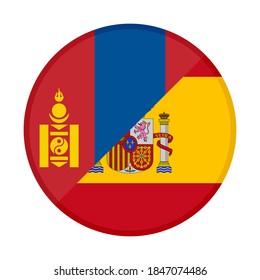 round icon with mongolia and spain flags, isolated on white background