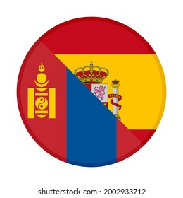 round icon with mongolia and spain flags isolated on white background
