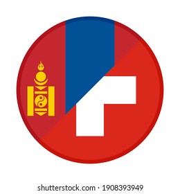round icon with mongolia and switzerland flags isolated on white background
