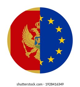 round icon with montenegro and europe flags isolated on white background
