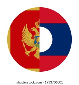 round icon with montenegro and laos flags isolated on white background
