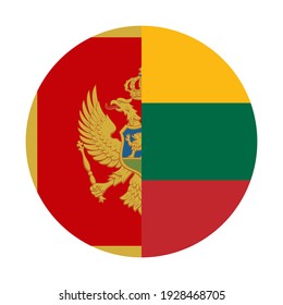 round icon with montenegro and lithuania flags isolated on white background
