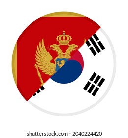 round icon with montenegro and south korea flags isolated on white background. vector illustration
