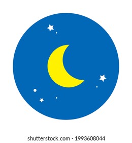 Round icon of moon, night sky (blue paint)