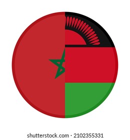 round icon with morocco and malawi flags. vector illustration isolated on white background
