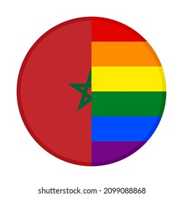 round icon with morocco and rainbow flags. vector illustration isolated on white background