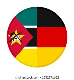 icono circular con banderas de mozambique y alemania, aislado en fondo blanco
