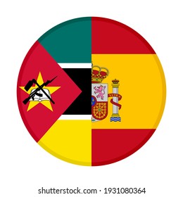 round icon with mozambique and spain flags isolated on white background
