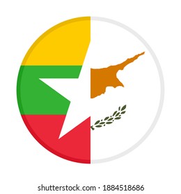 round icon with myanmar and cyprus flags, isolated on white background
