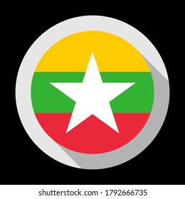 round icon with myanmar flag, isolated on black background