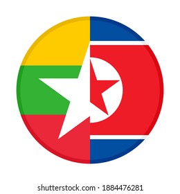 round icon with myanmar and north korea flags, isolated on white background