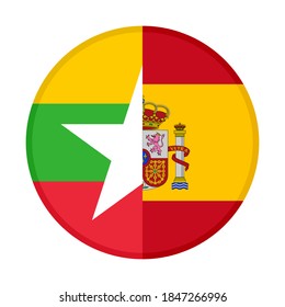 round icon with myanmar and spain flags, isolated on white background