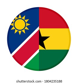 round icon with namibia and ghana flags, isolated on white background