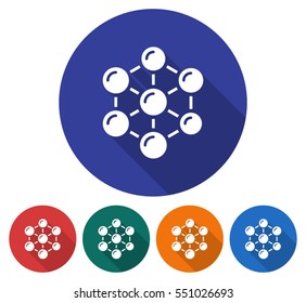 Round icon of nanotechnology concept. Flat style illustration with long shadow in five variants background color           
