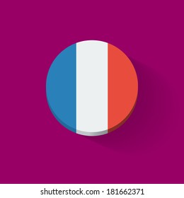 Round Icon With National Flag Of France. Flat Design.