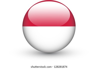 Round Icon With National Flag Of Indonesia Isolated On White Background