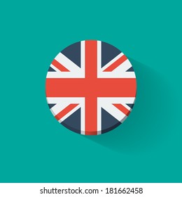 Round icon with national flag of the UK. Flat design.