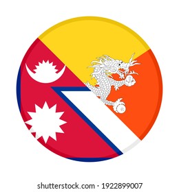 round icon with nepal and bhutan flags isolated on white background
