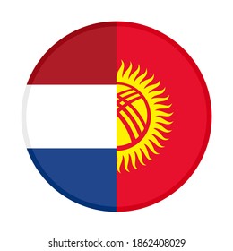 round icon with netherlands and kyrgyzstan flags, isolated on white background