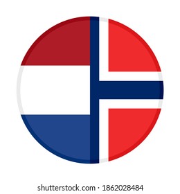 round icon with netherlands and norway flags, isolated on white background