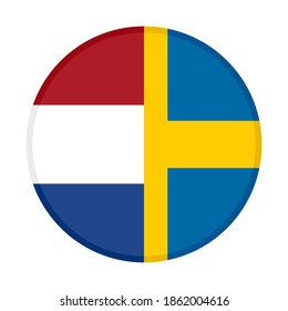 round icon with netherlands and sweden flags, isolated on white background
