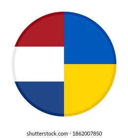round icon with netherlands and ukraine flags, isolated on white background