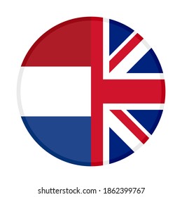 
round icon with netherlands and united kingdom flags, isolated on white background