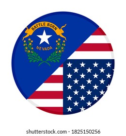 round icon with nevada and united states flags, isolated on white background