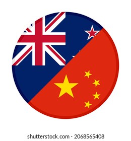 round icon with new zealand and china flags. vector illustration isolated on white background
