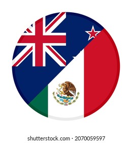 round icon with new zealand and mexico flags. vector illustration isolated on white background
