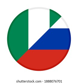 round icon with nigeria and russia flags isolated on white background
