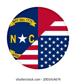 round icon with north carolina and united states of america flags isolated on white background
