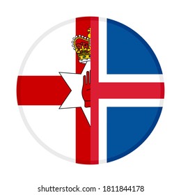 round icon with northern ireland and iceland flags, isolated on white background