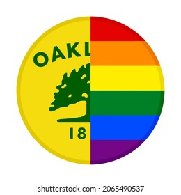 round icon with oakland and rainbow flags. vector illustration isolated on white background	