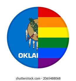 round icon with oklahoma and rainbow flags. vector illustration isolated on white background	