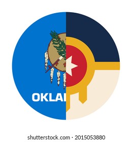 round icon with oklahoma and tulsa flags, isolated on white background
