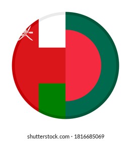 round icon with oman and bangladesh flags, isolated on white background