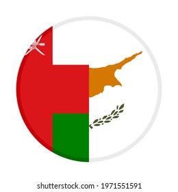 round icon with oman and cyprus flags, isolated on white background
