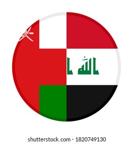 rundes Symbol mit omanischen und iraq-Flaggen einzeln auf weißem Hintergrund