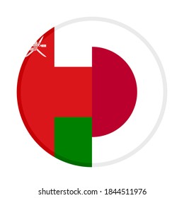 round icon with oman and japan flags, isolated on white background