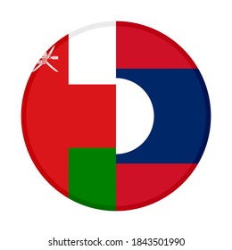 round icon with oman and laos flags, isolated on white background