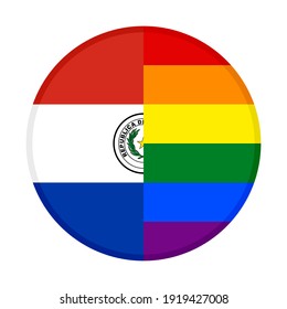 rundes Symbol mit Paraguay- und Regenbogenflaggen einzeln auf weißem Hintergrund
