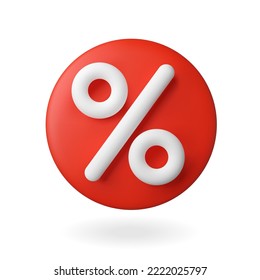 Round icon with a percentage sign or 3d sale. Red button vector