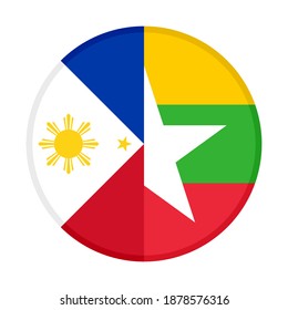 round icon with philippines and myanmar flags isolated on white background