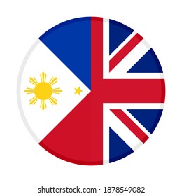 round icon with philippines and united kingdom flags isolated on white background