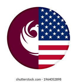 round icon with phoenix and america flags isolated on white background