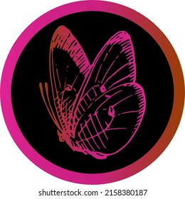 Round icon with pink butterfly